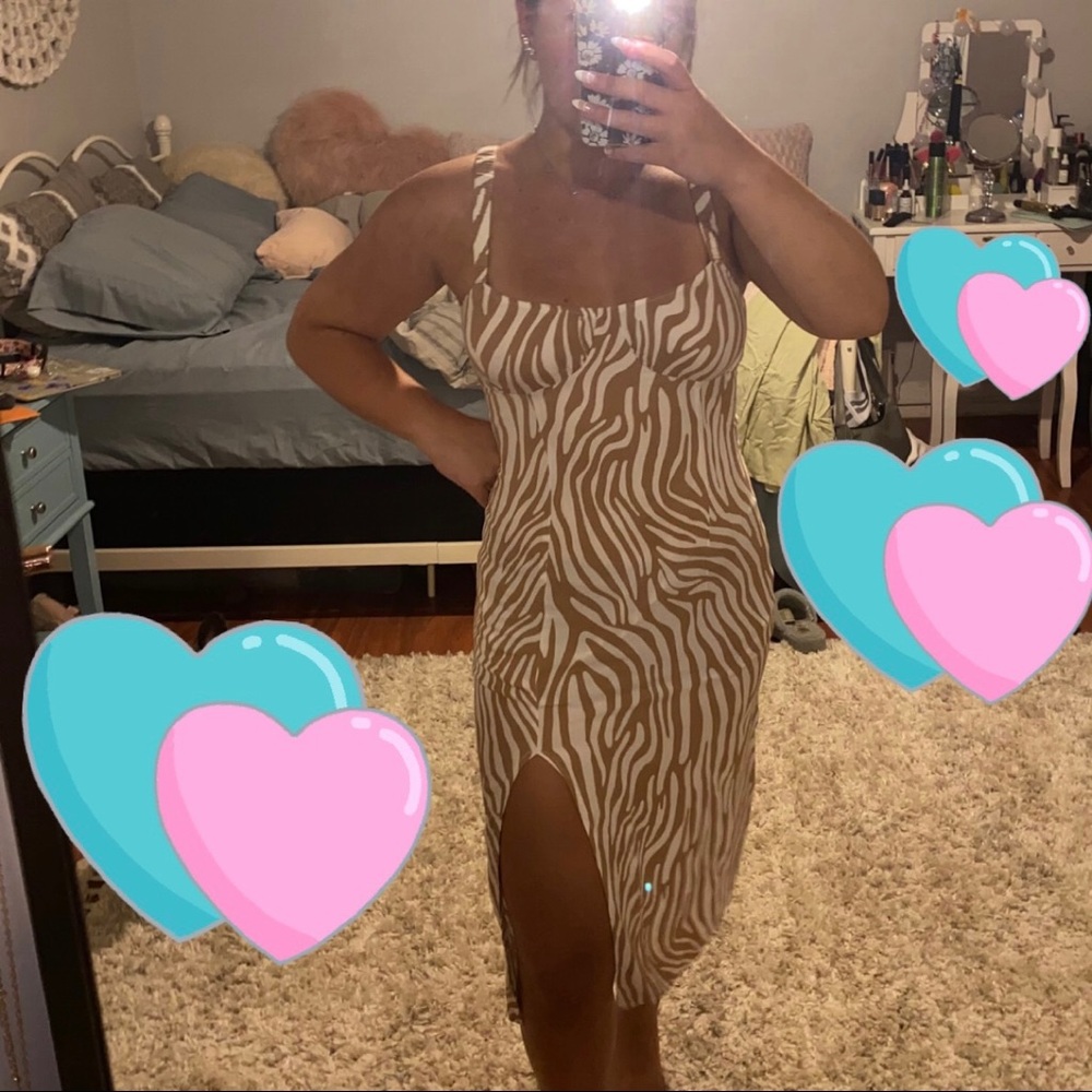 Brown zebra print midi dress